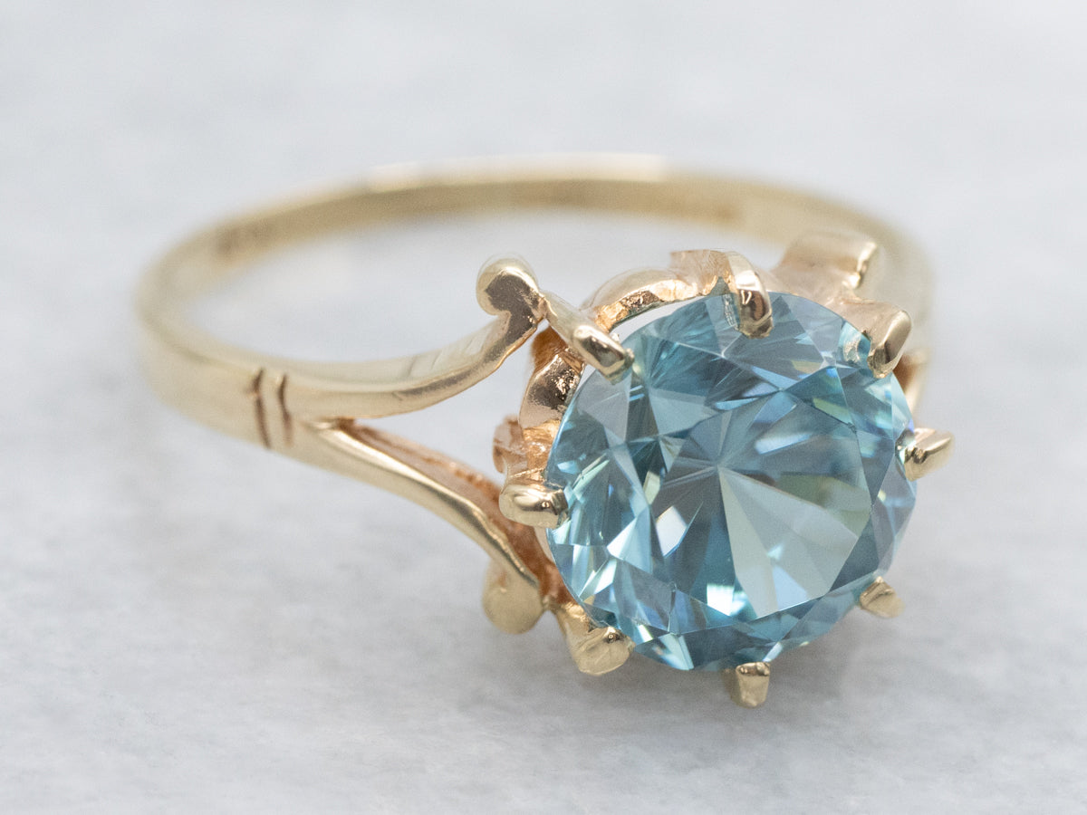Vintage Gold Blue Zircon Gold Solitaire Ring