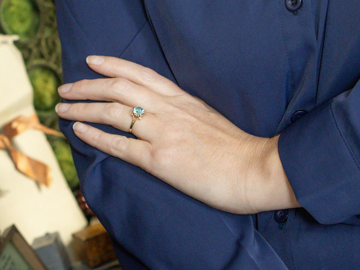 Vintage Gold Blue Zircon Gold Solitaire Ring
