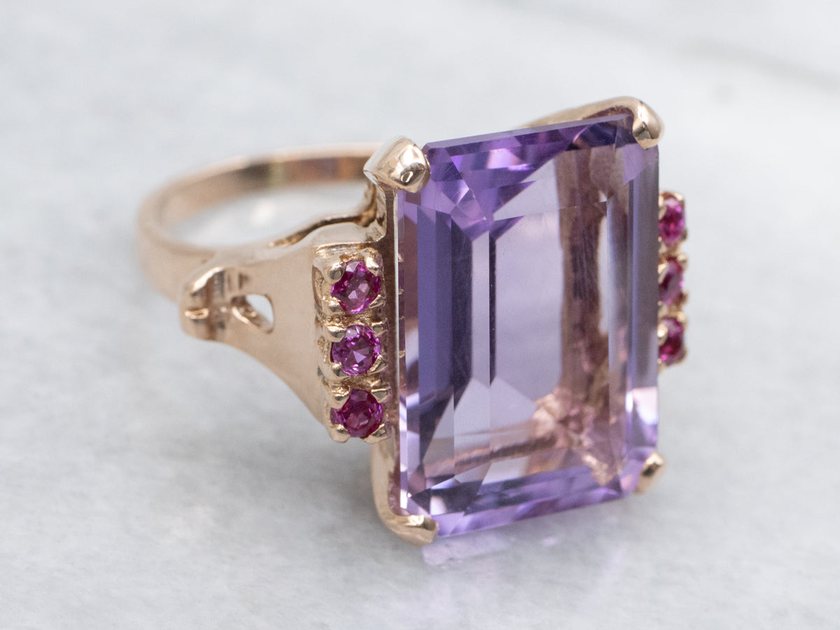 Vintage Rose Gold Amethyst and Ruby Cocktail Ring