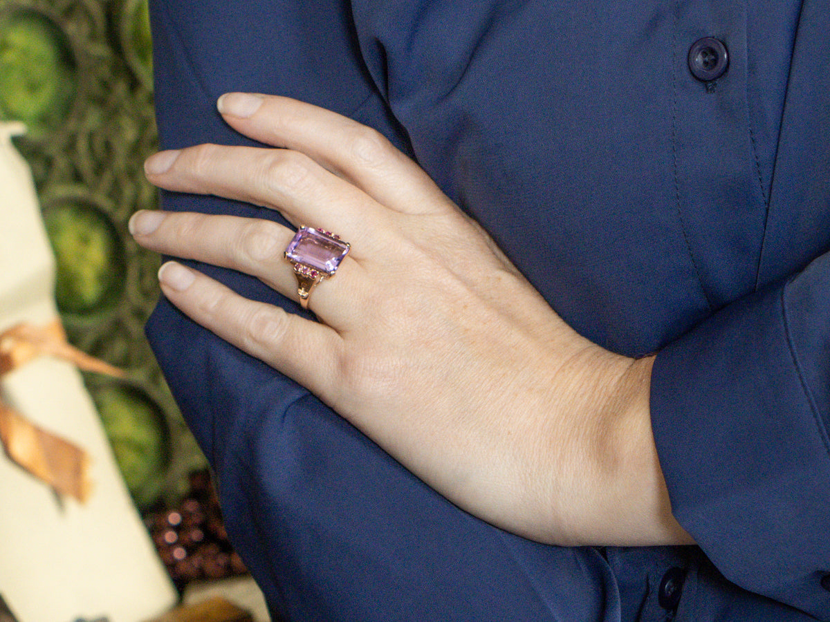Vintage Rose Gold Amethyst and Ruby Cocktail Ring