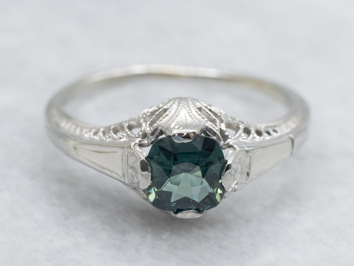 Sapphire Antique Gold Filigree Solitaire Engagement Ring