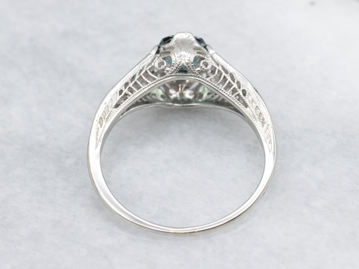 Sapphire Antique Gold Filigree Solitaire Engagement Ring