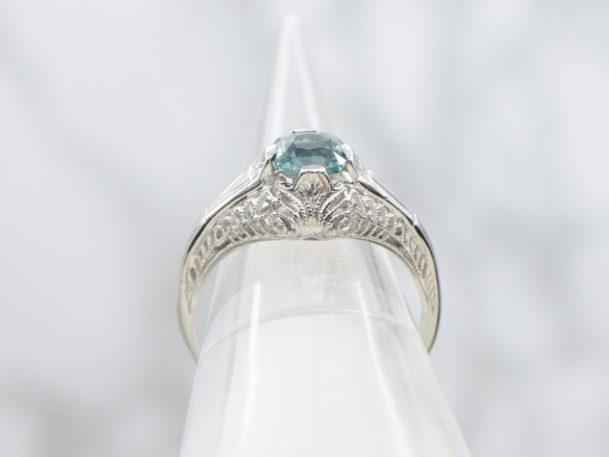 Sapphire Antique Gold Filigree Solitaire Engagement Ring