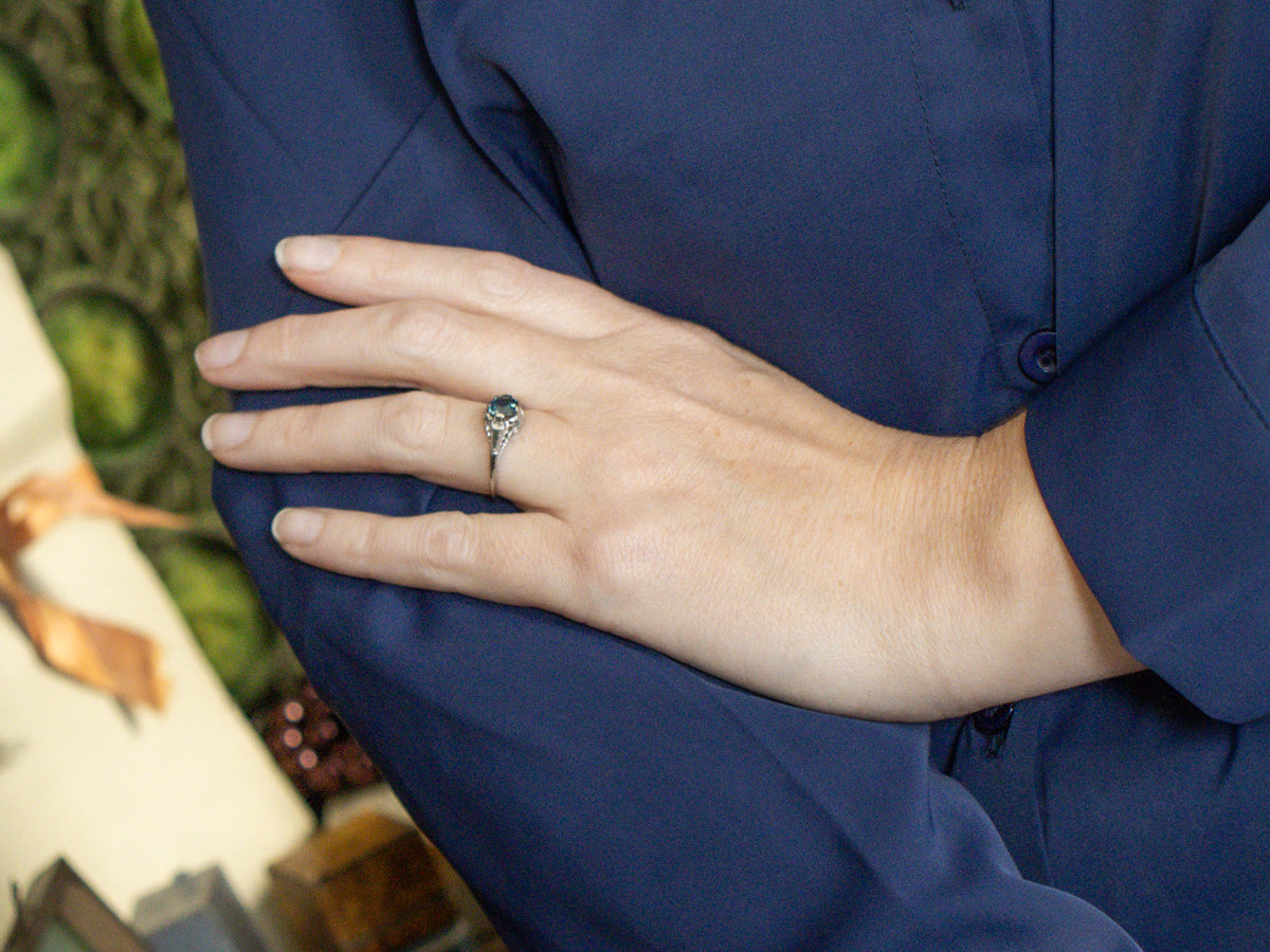 Sapphire Antique Gold Filigree Solitaire Engagement Ring