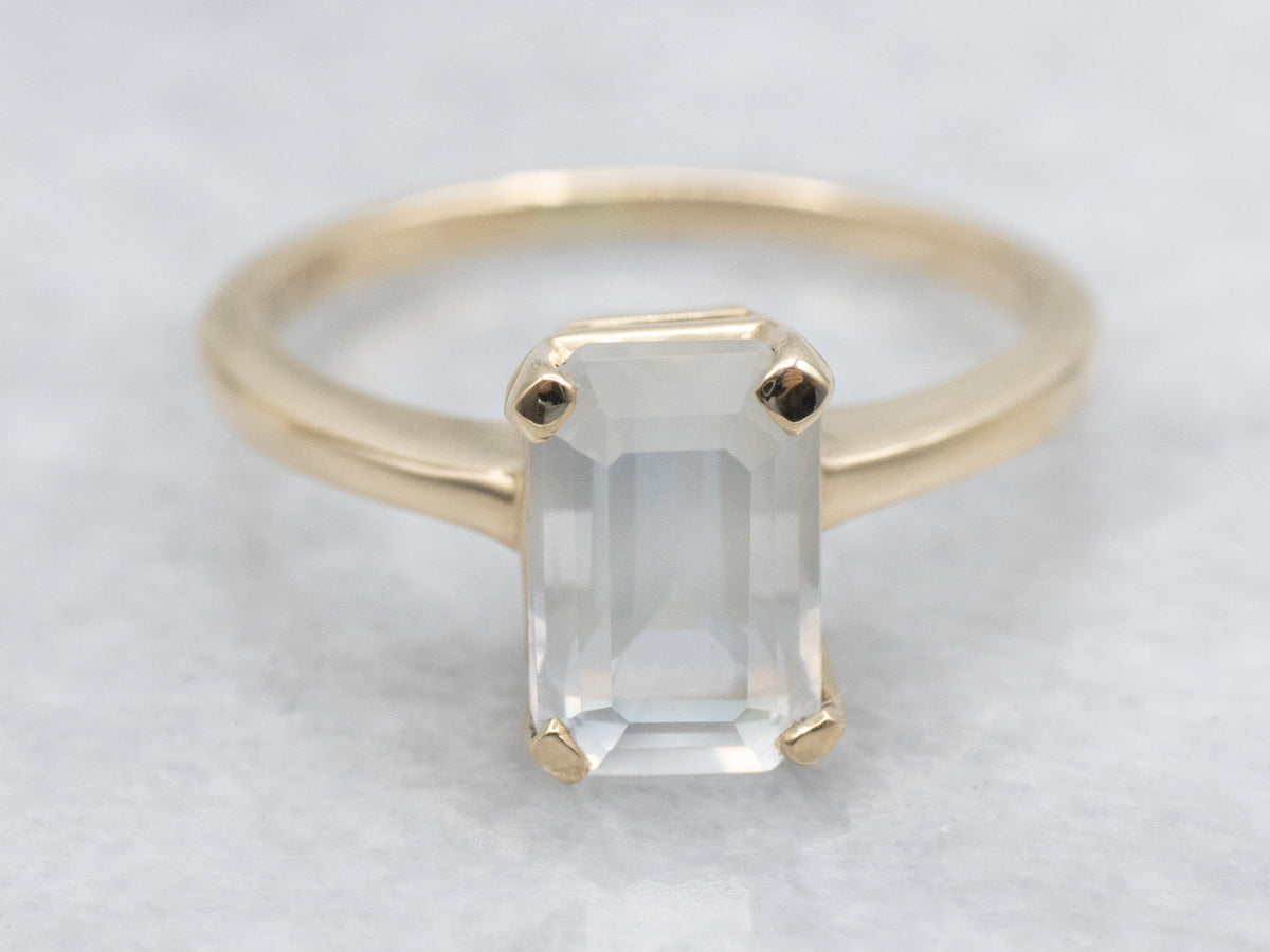 Minimalist Emerald-Cut Moonstone Solitaire Ring