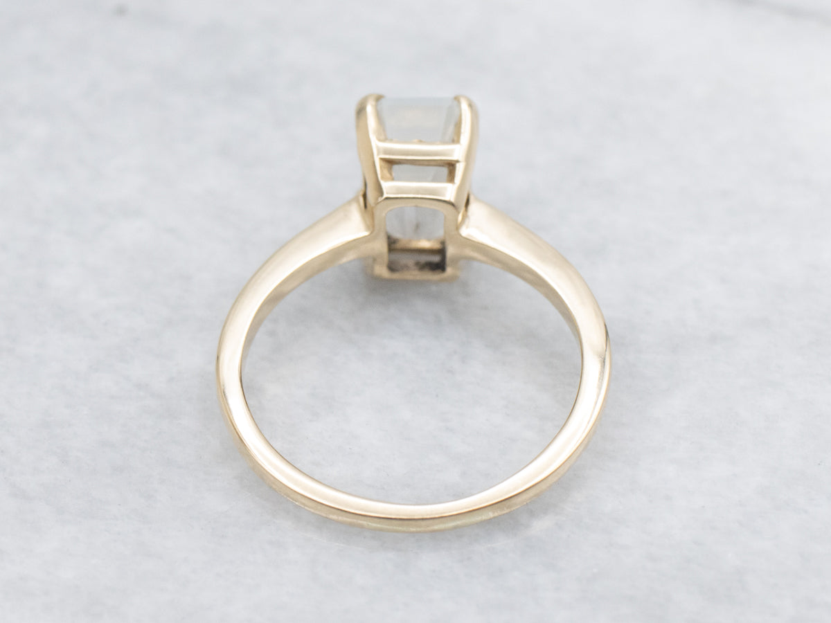 Minimalist Emerald-Cut Moonstone Solitaire Ring
