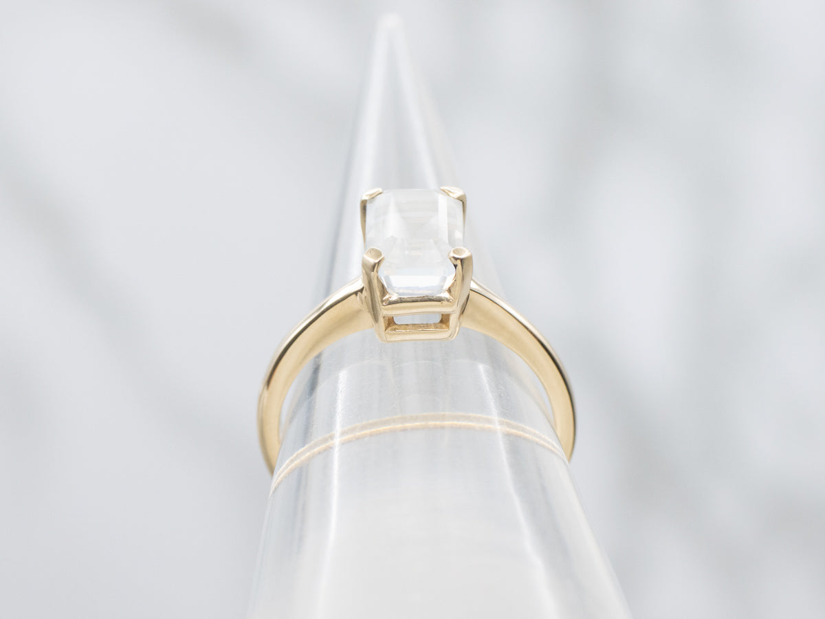 Minimalist Emerald-Cut Moonstone Solitaire Ring