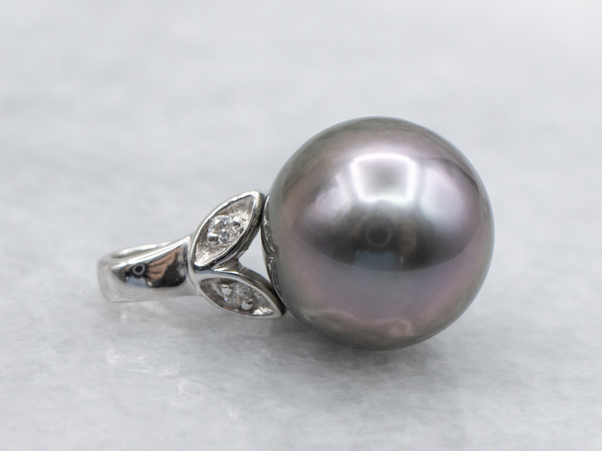 Grey Pearl and Diamond Botanical Pendant