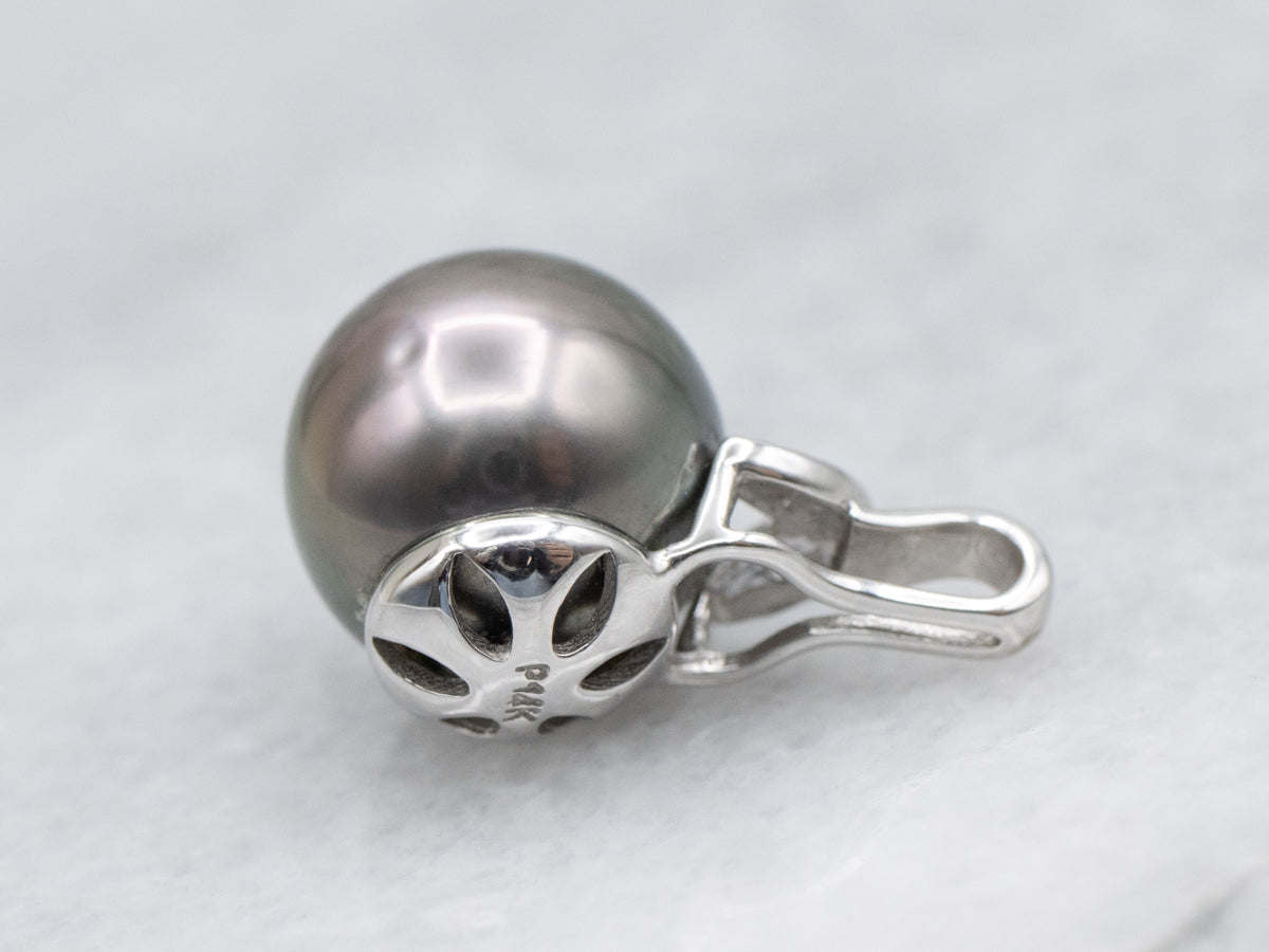 Grey Pearl and Diamond Botanical Pendant