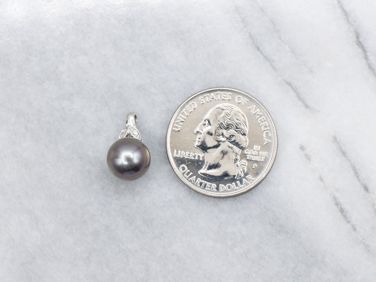 Grey Pearl and Diamond Botanical Pendant