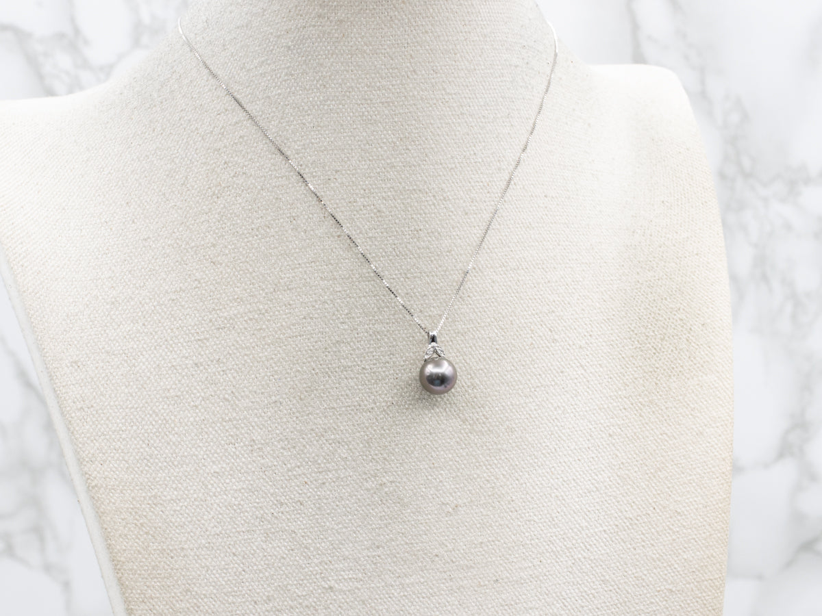 Grey Pearl and Diamond Botanical Pendant