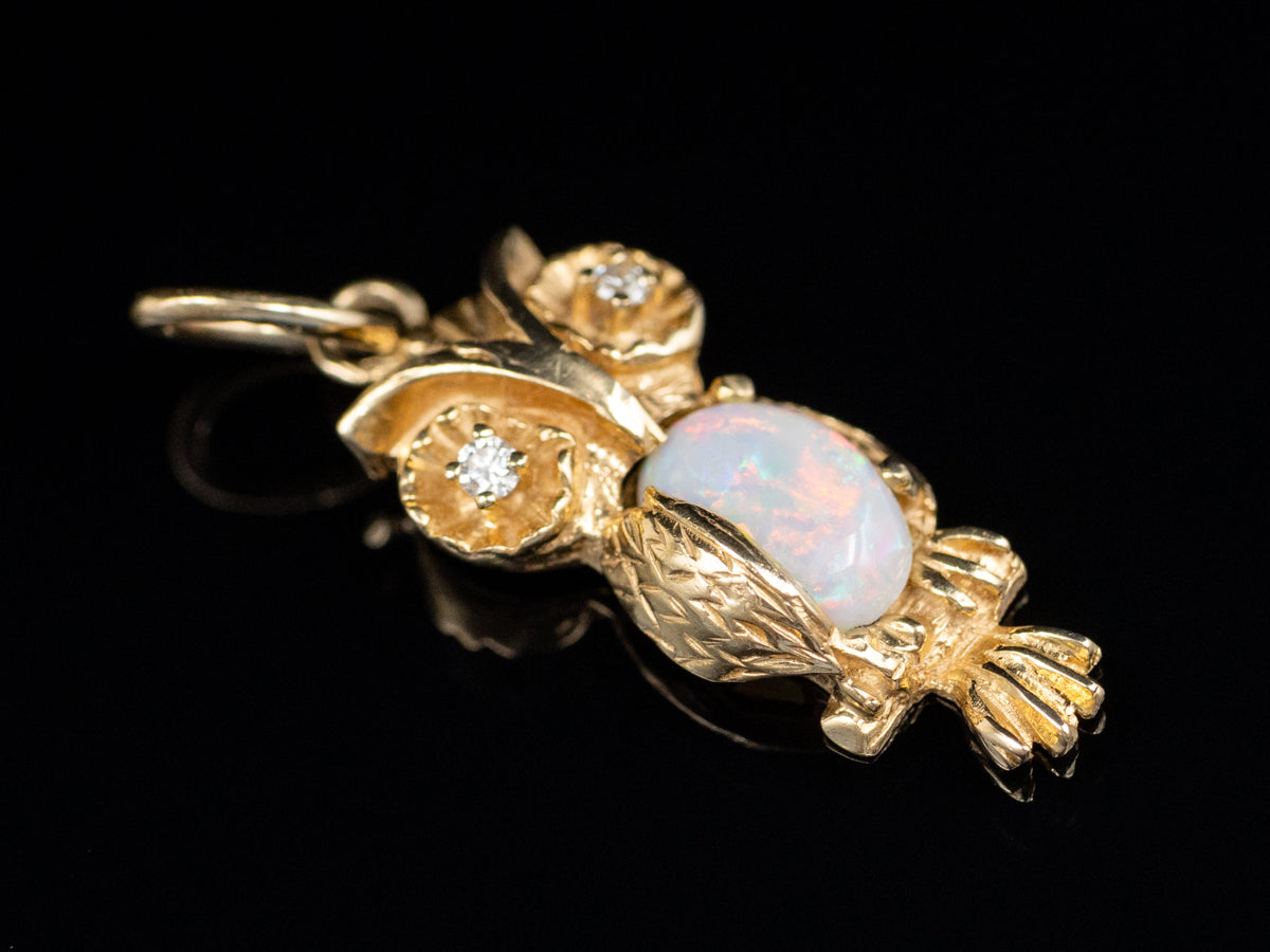 Opal and Diamond Eye Owl Pendant
