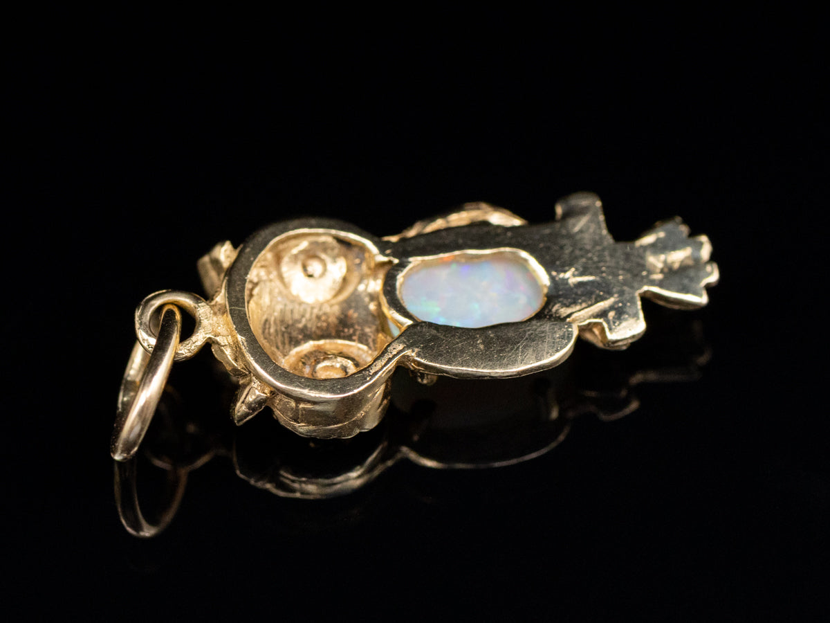 Opal and Diamond Eye Owl Pendant