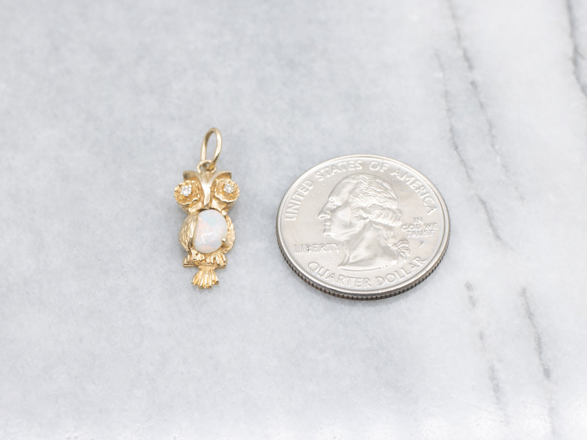 Opal and Diamond Eye Owl Pendant