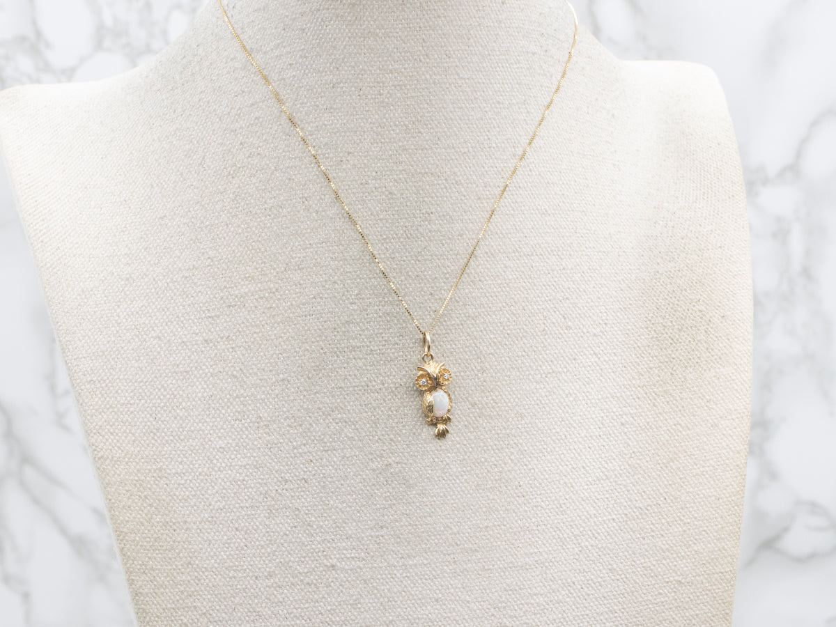 Opal and Diamond Eye Owl Pendant