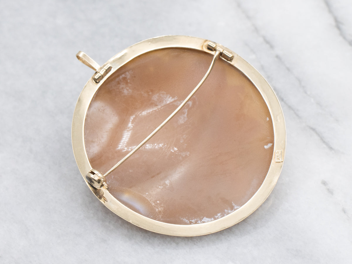 Vintage Floral Cameo Yellow Gold Pin or Pendant