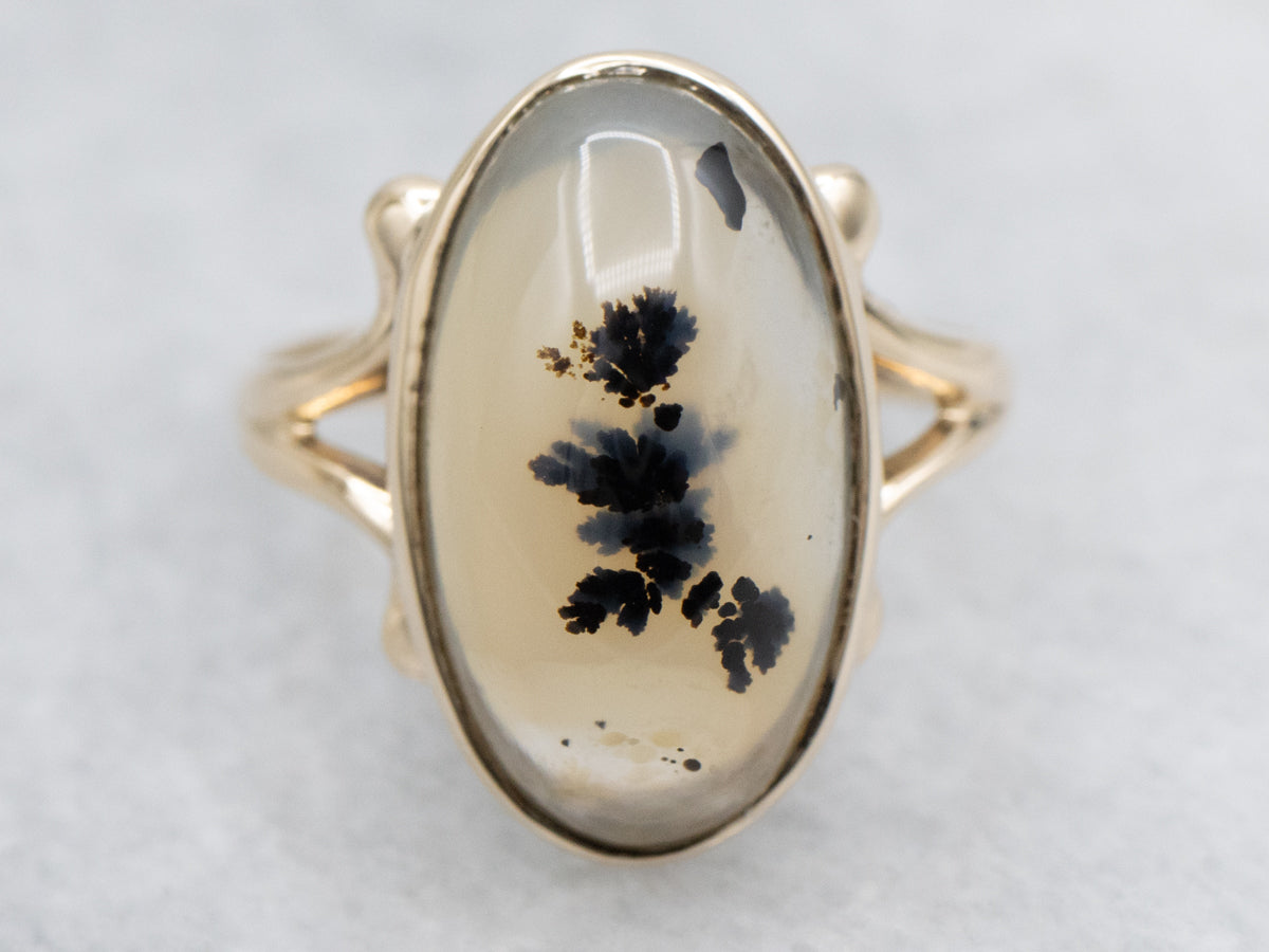Montana Agate Vintage Yellow Gold Solitaire Ring
