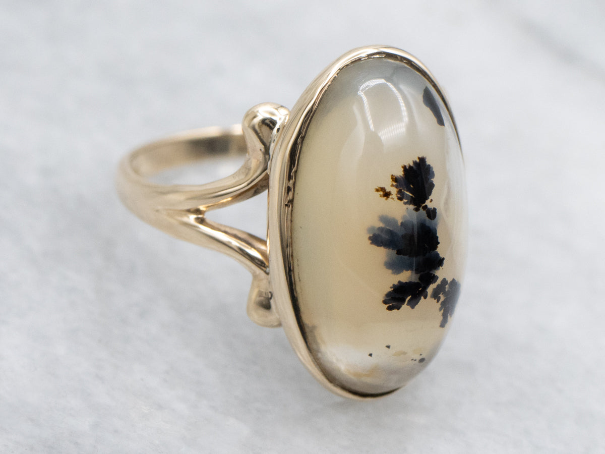 Montana Agate Vintage Yellow Gold Solitaire Ring