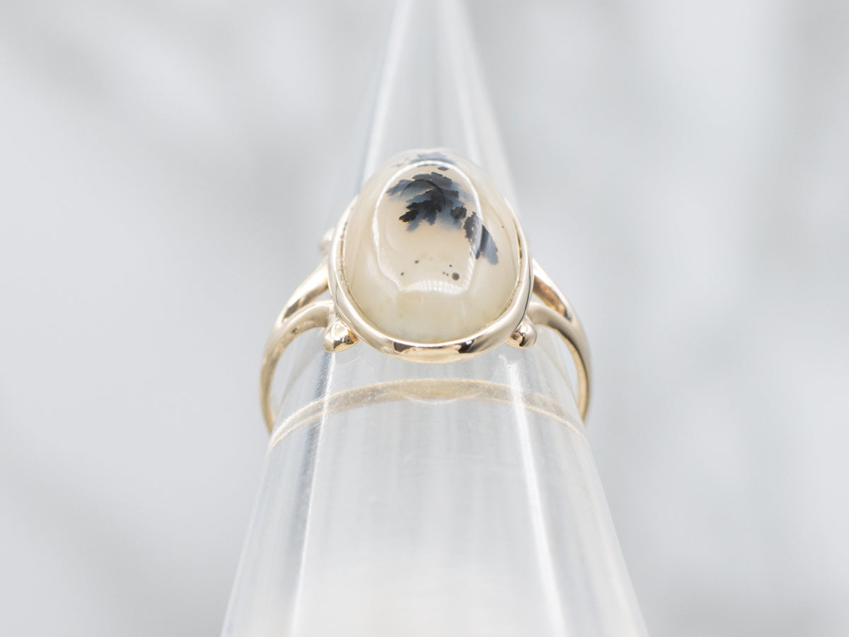 Montana Agate Vintage Yellow Gold Solitaire Ring