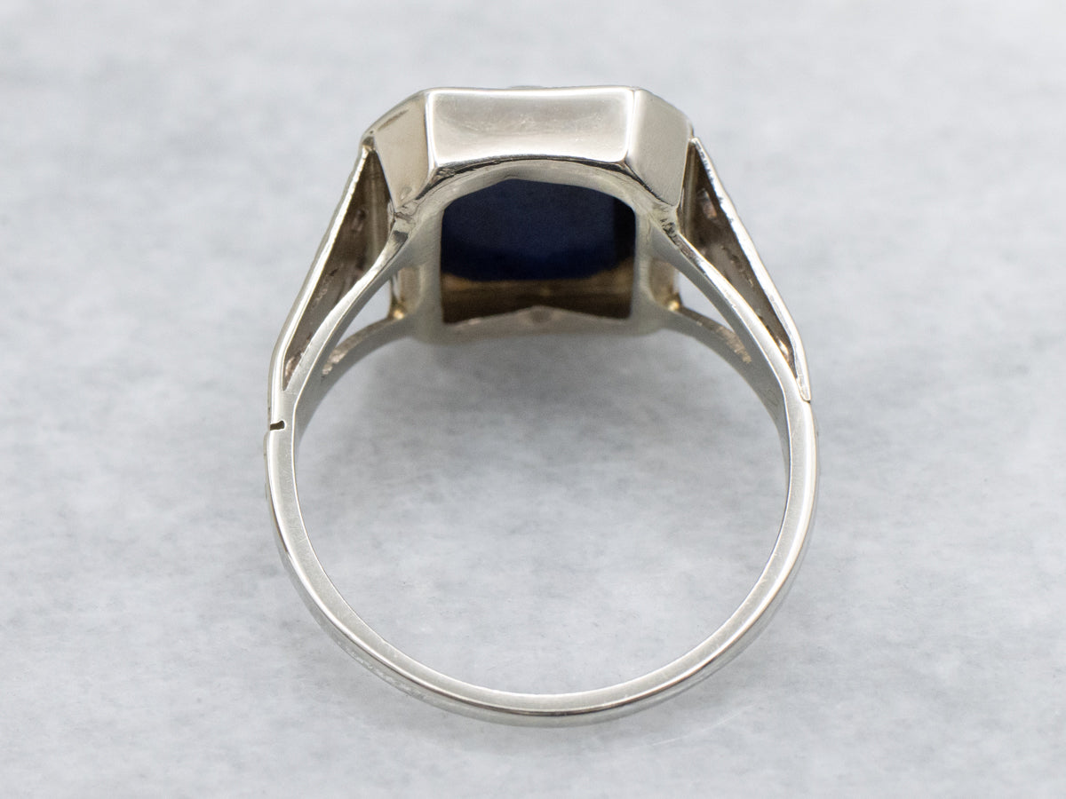 Lapis White Gold Filigree Solitaire Ring