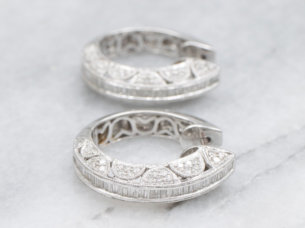 Modern Mix-Cut Diamond-Encrusted White Gold Hoop Earrings