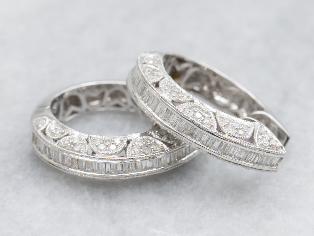 Modern Mix-Cut Diamond-Encrusted White Gold Hoop Earrings