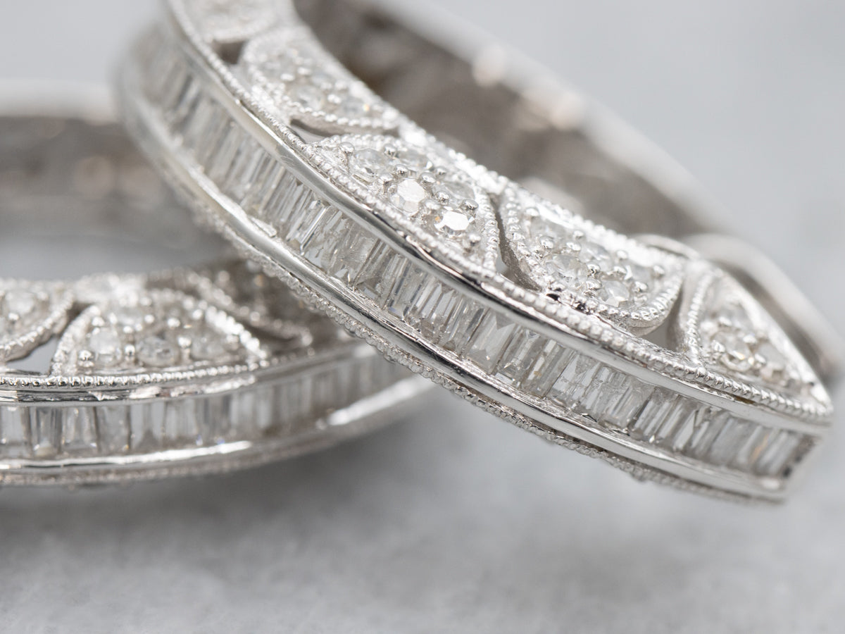 Modern Mix-Cut Diamond-Encrusted White Gold Hoop Earrings