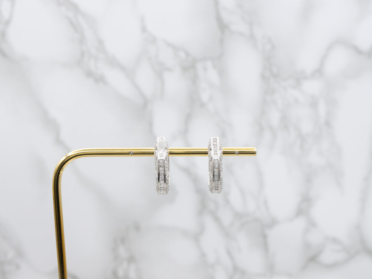 Modern Mix-Cut Diamond-Encrusted White Gold Hoop Earrings