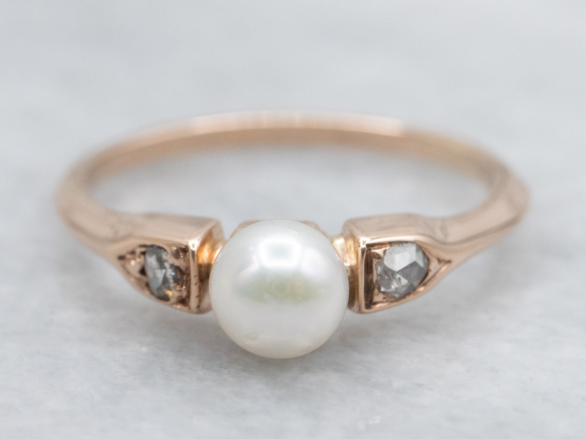 Antique Rose Cut Diamond and Pearl Ring