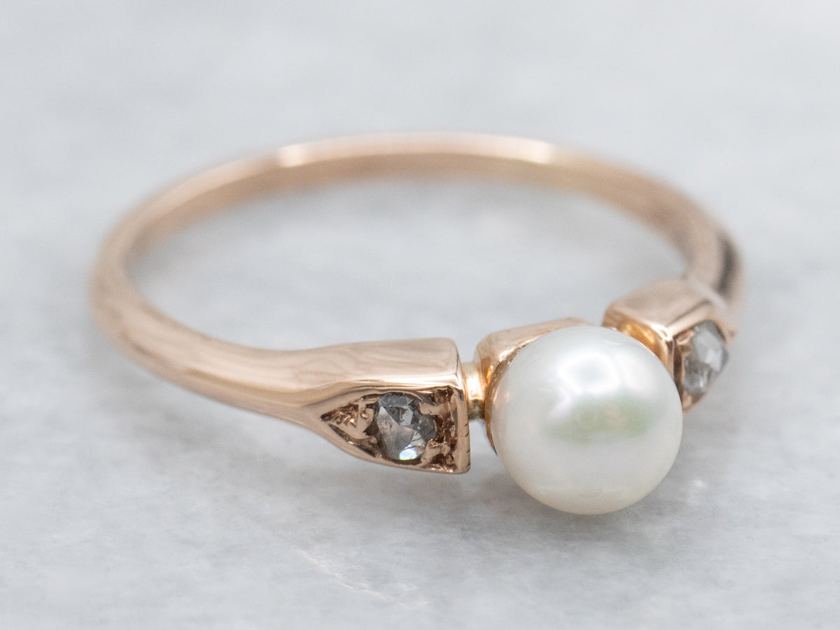 Antique Rose Cut Diamond and Pearl Ring