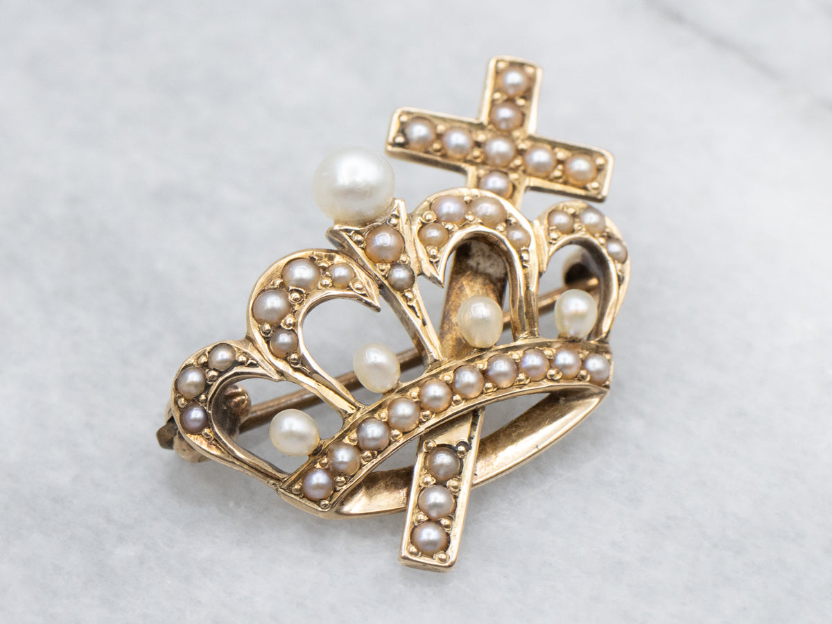 Antique Gold and Pearl Christian Science Brooch