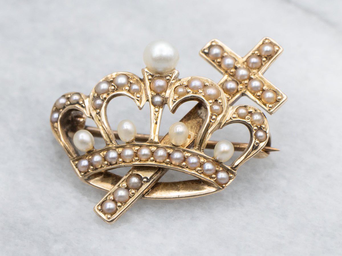 Antique Gold and Pearl Christian Science Brooch
