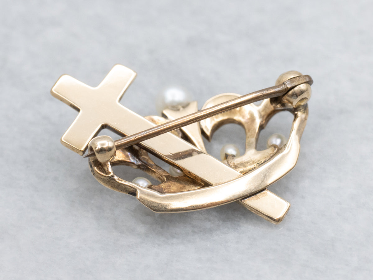 Antique Gold and Pearl Christian Science Brooch