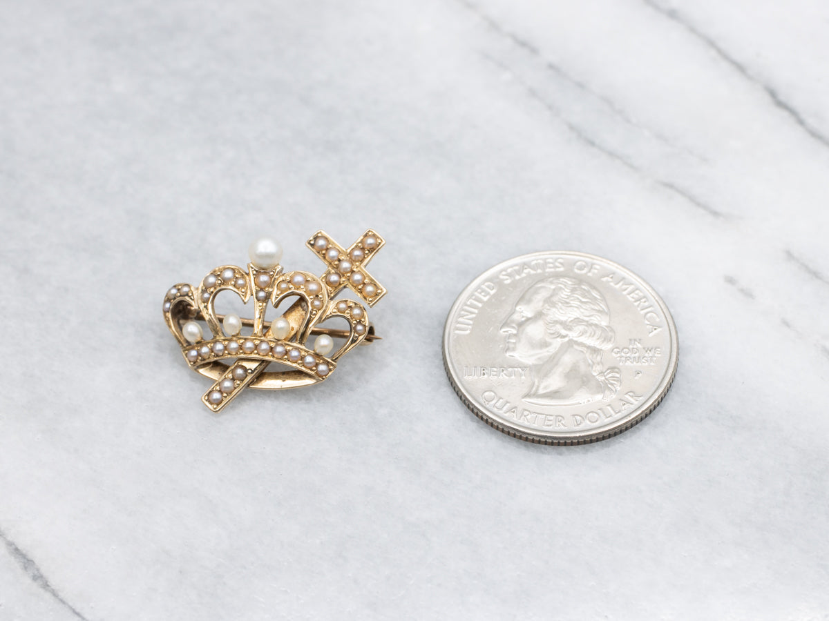 Antique Gold and Pearl Christian Science Brooch