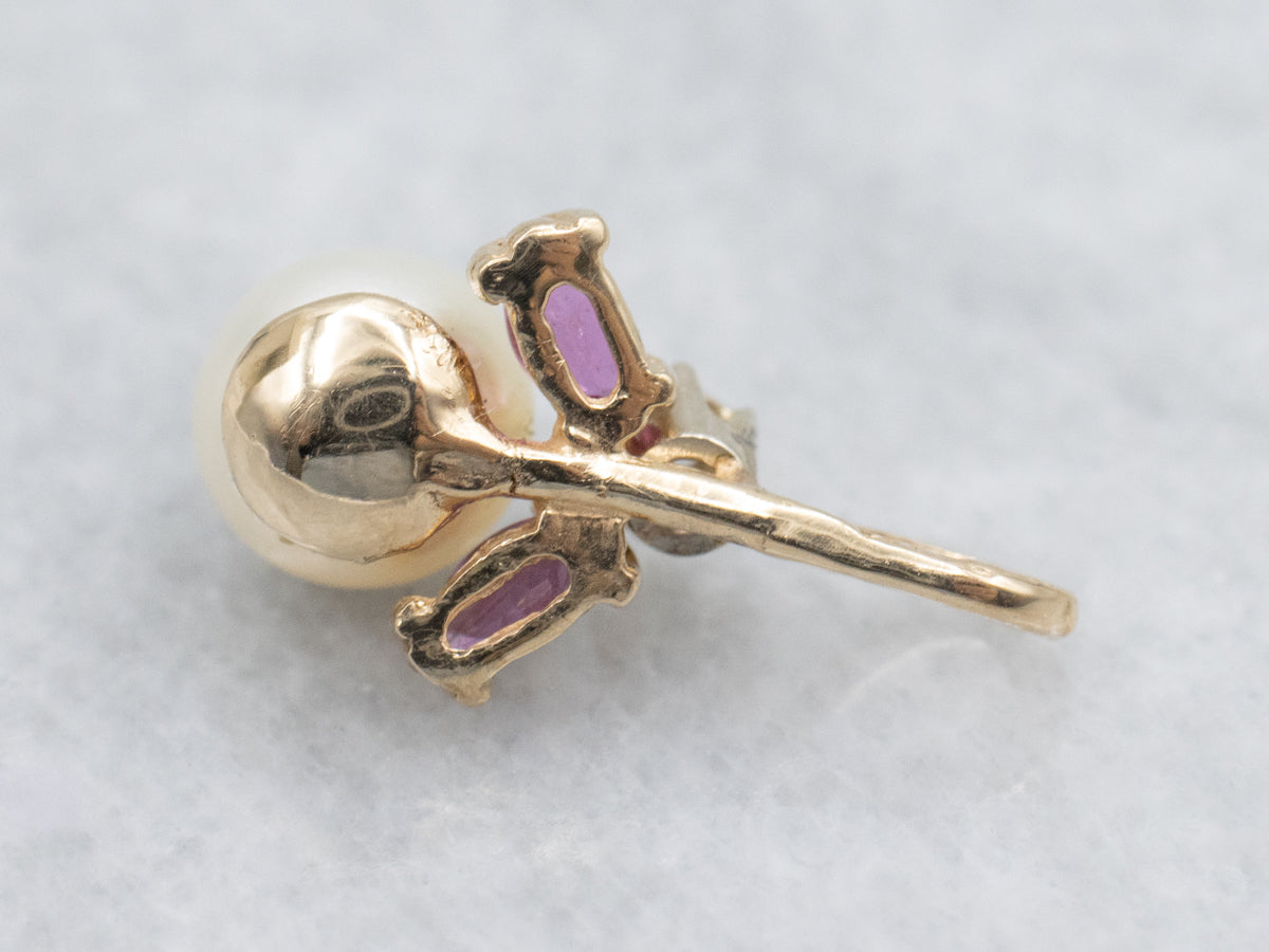 Pearl Yellow Gold Pendant with Ruby and Diamond Accent