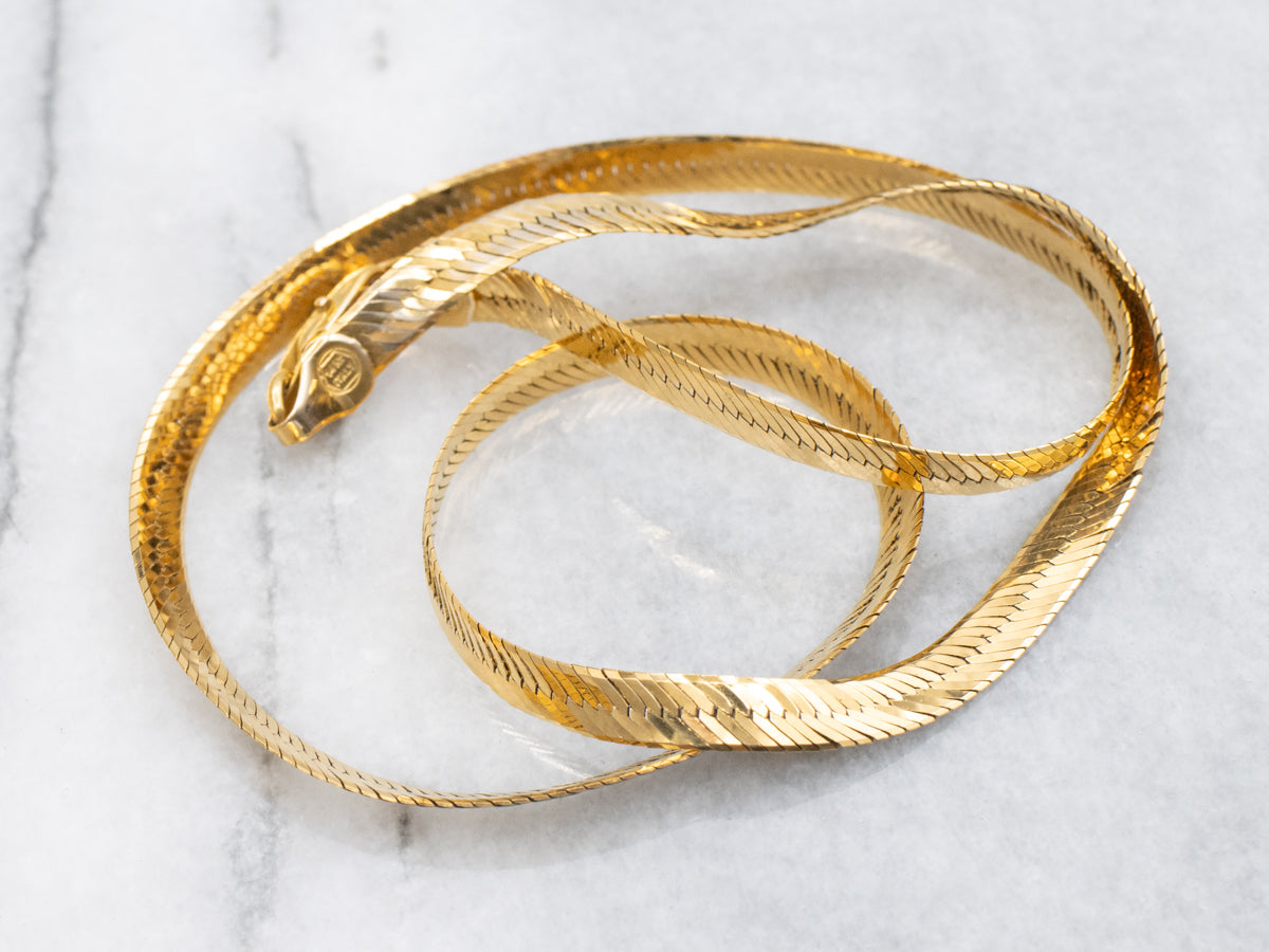 Classic Yellow Gold Herringbone Chain with Lobster Clasp