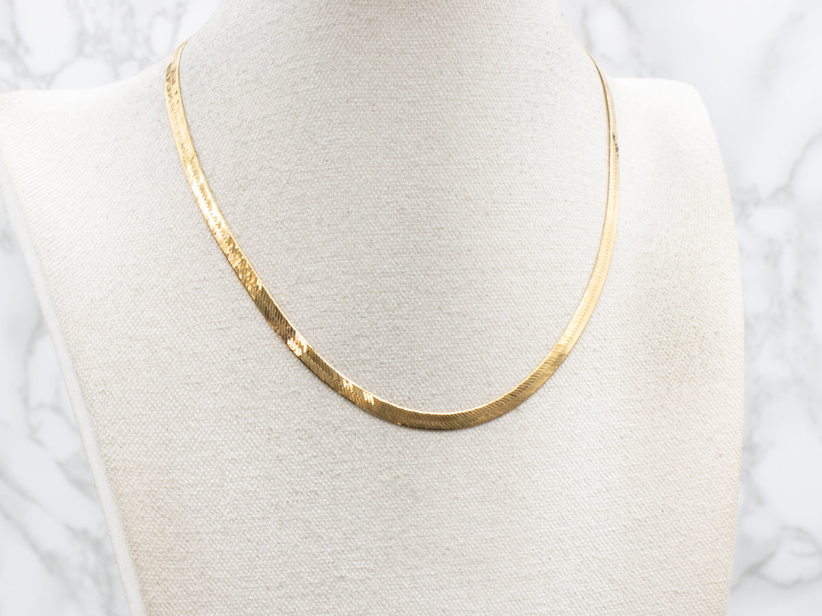 Classic Yellow Gold Herringbone Chain with Lobster Clasp