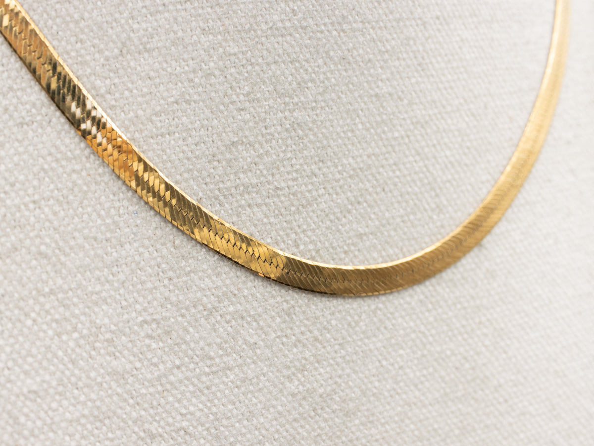 Classic Yellow Gold Herringbone Chain with Lobster Clasp