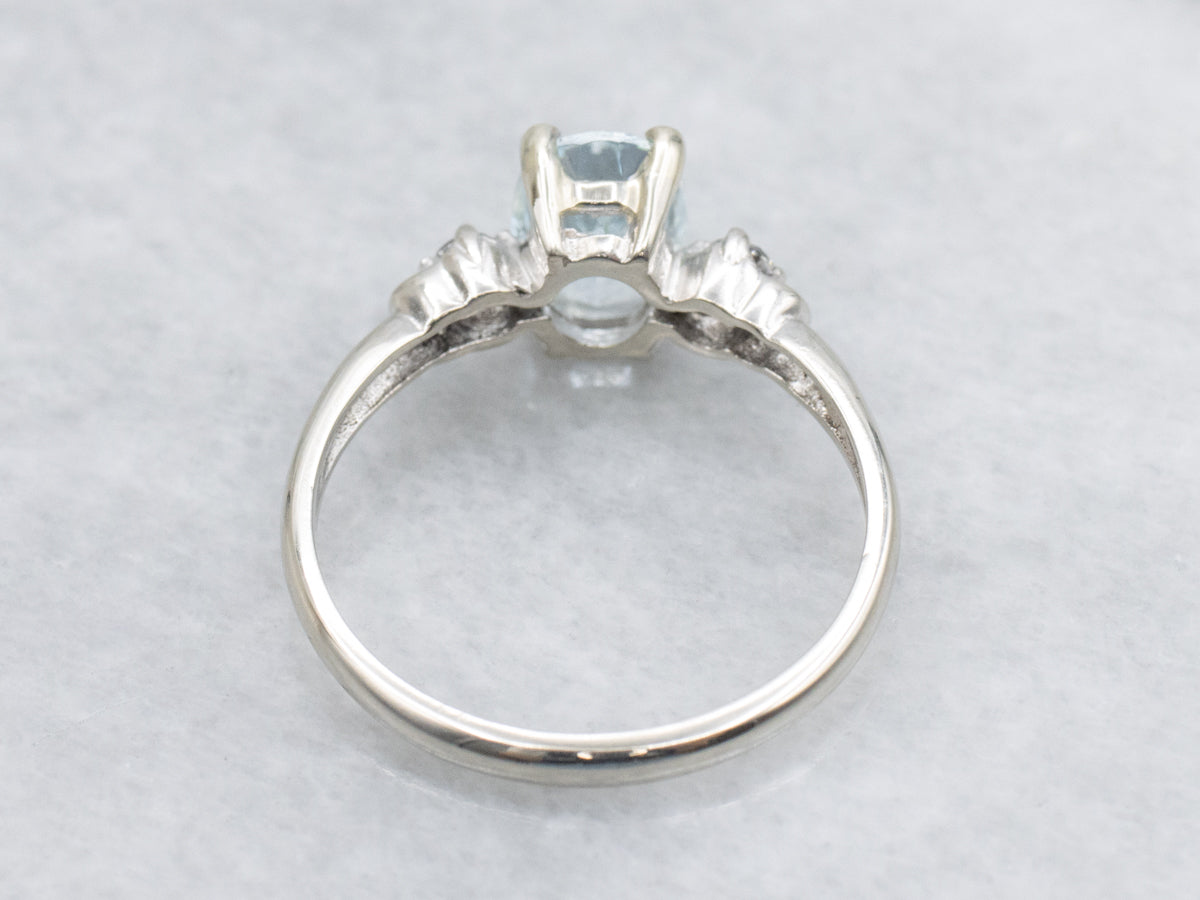 Aquamarine and White Spinel Three Stone Ring