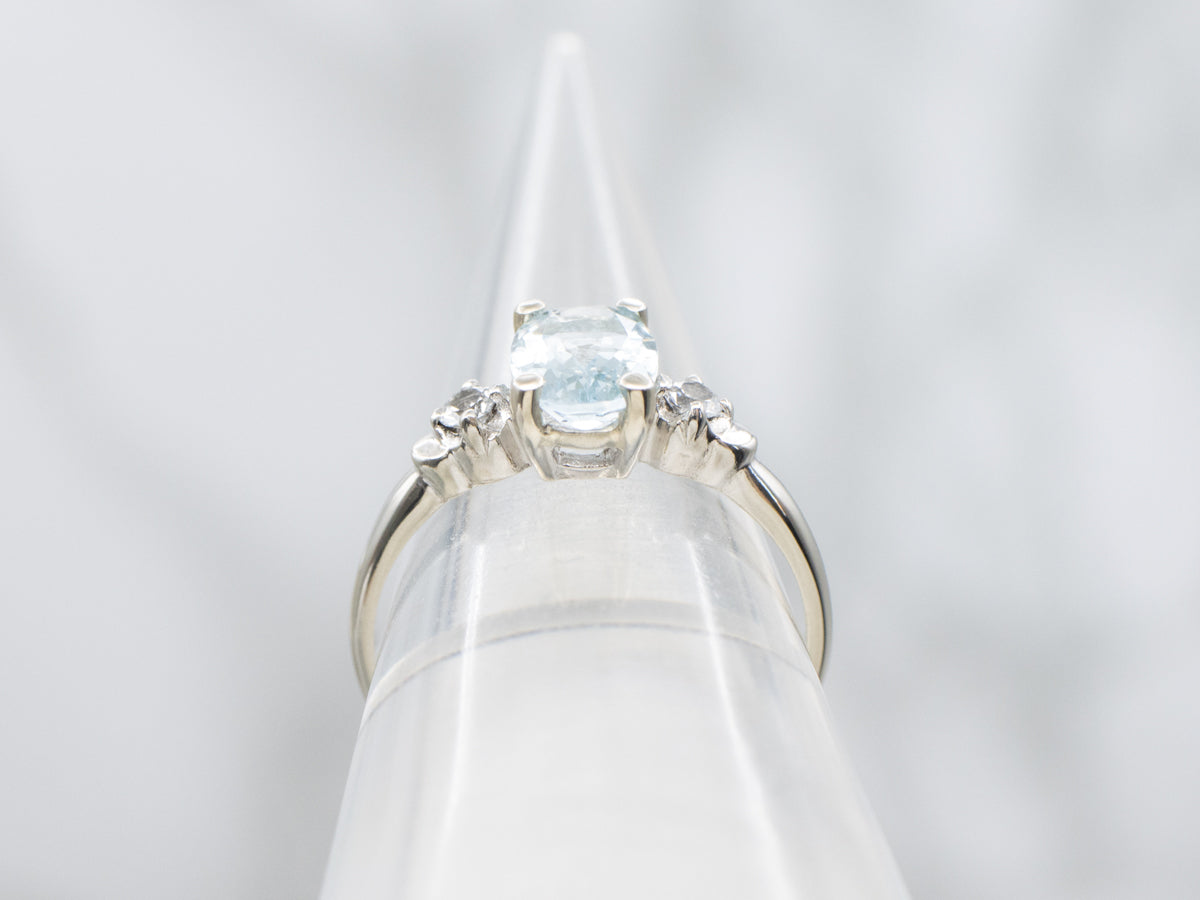 Aquamarine and White Spinel Three Stone Ring