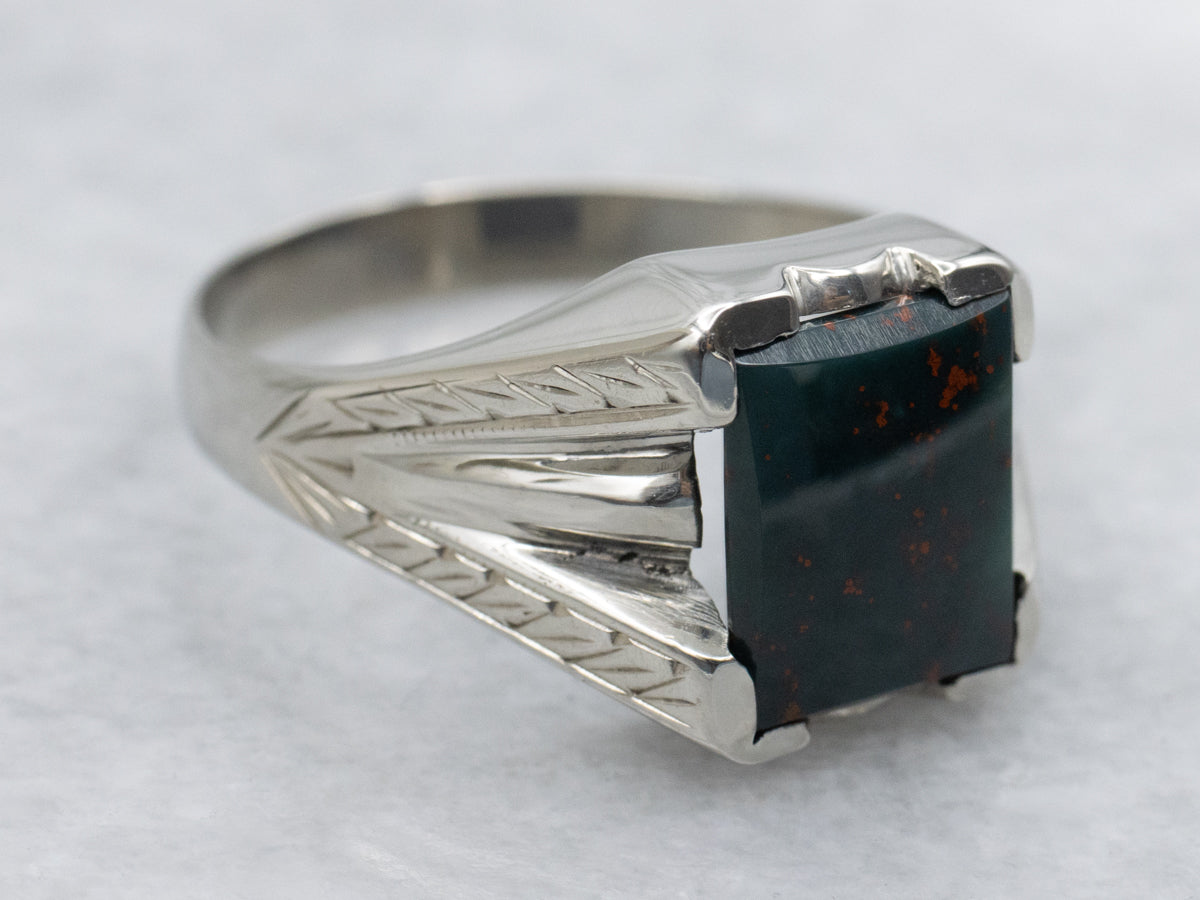 Men's Retro Era Etched Gold Bloodstone Ring