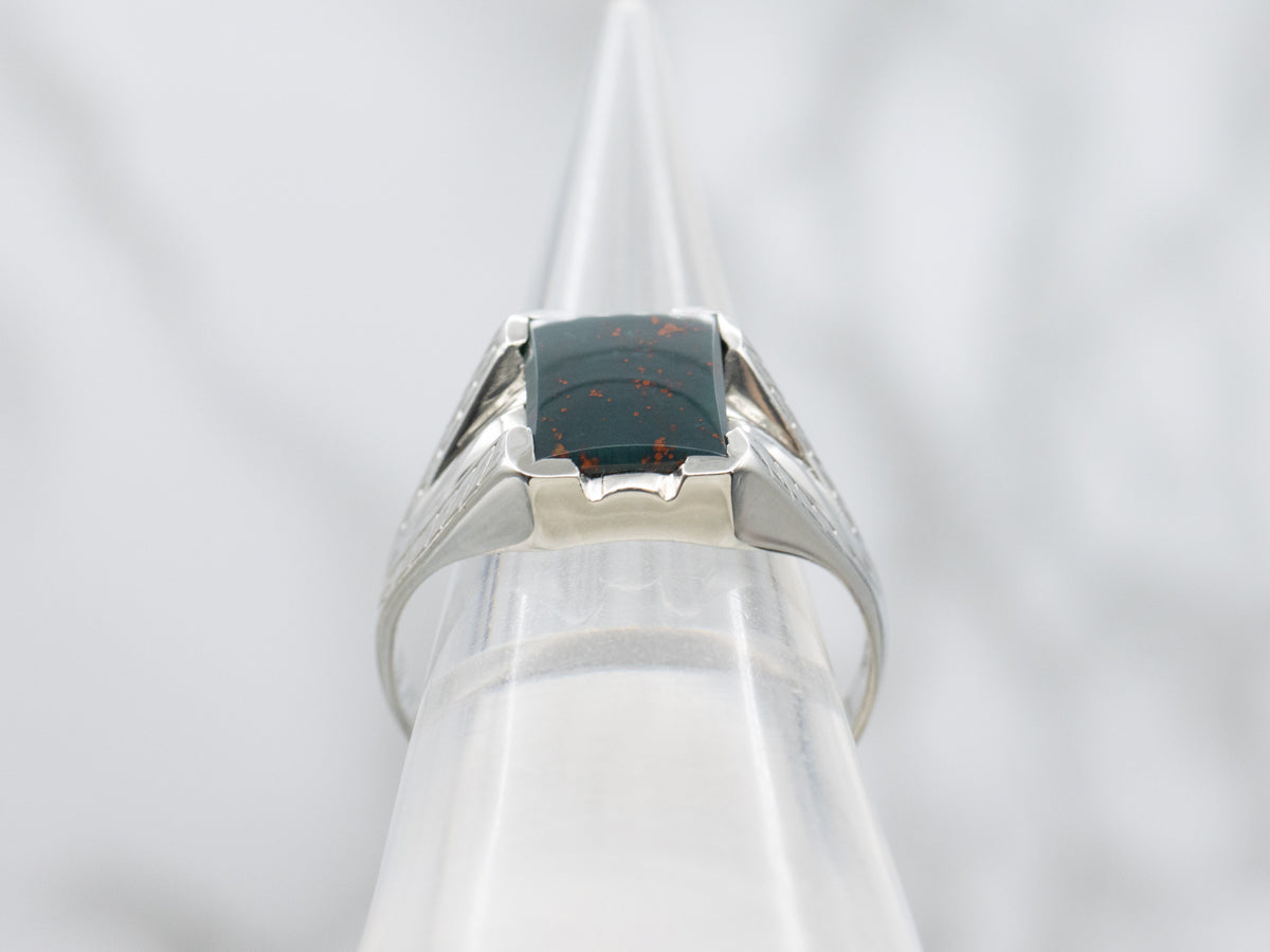 Men's Retro Era Etched Gold Bloodstone Ring