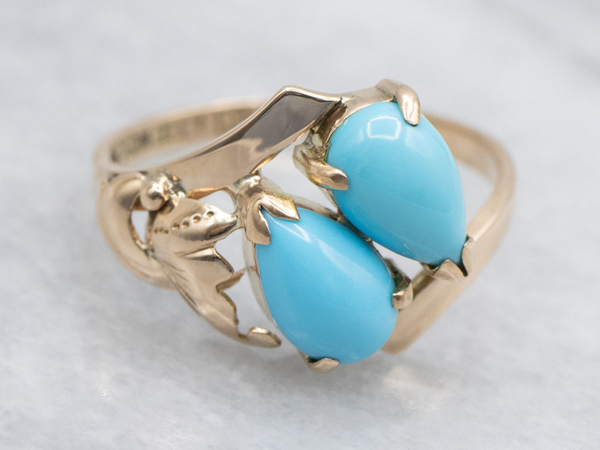Vintage Double Turquoise and Rose Gold Bypass Ring