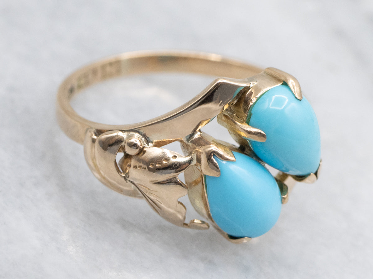 Vintage Double Turquoise and Rose Gold Bypass Ring