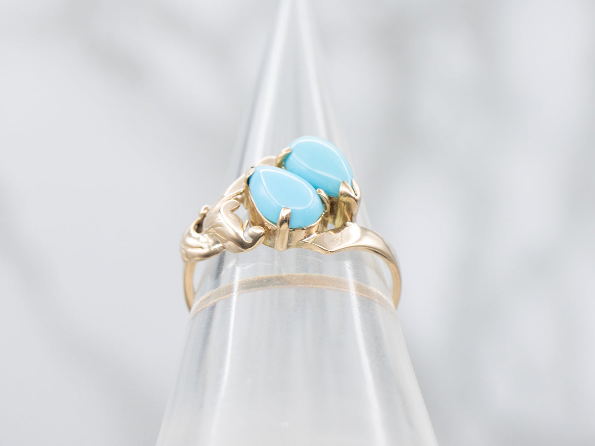Vintage Double Turquoise and Rose Gold Bypass Ring