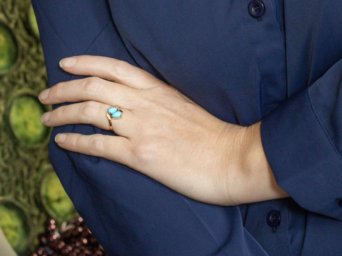 Vintage Double Turquoise and Rose Gold Bypass Ring