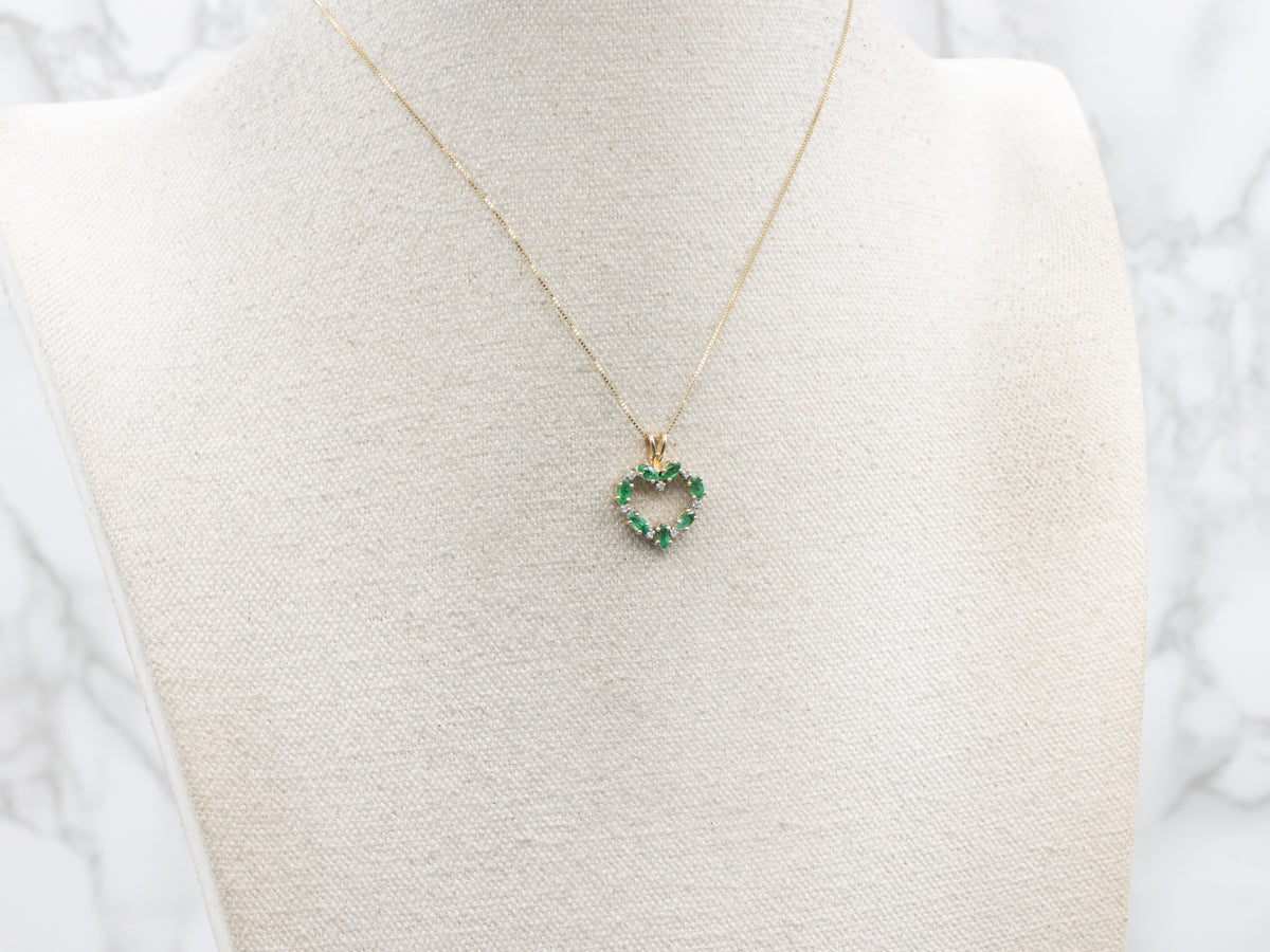 Gemstone Emerald and Diamond Sweetheart Pendant