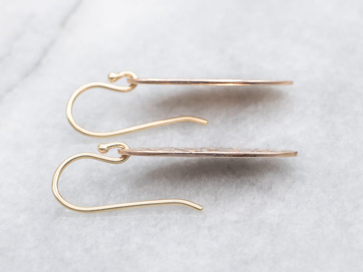 Antique Rose Gold Floral Engraved Drop Earrings