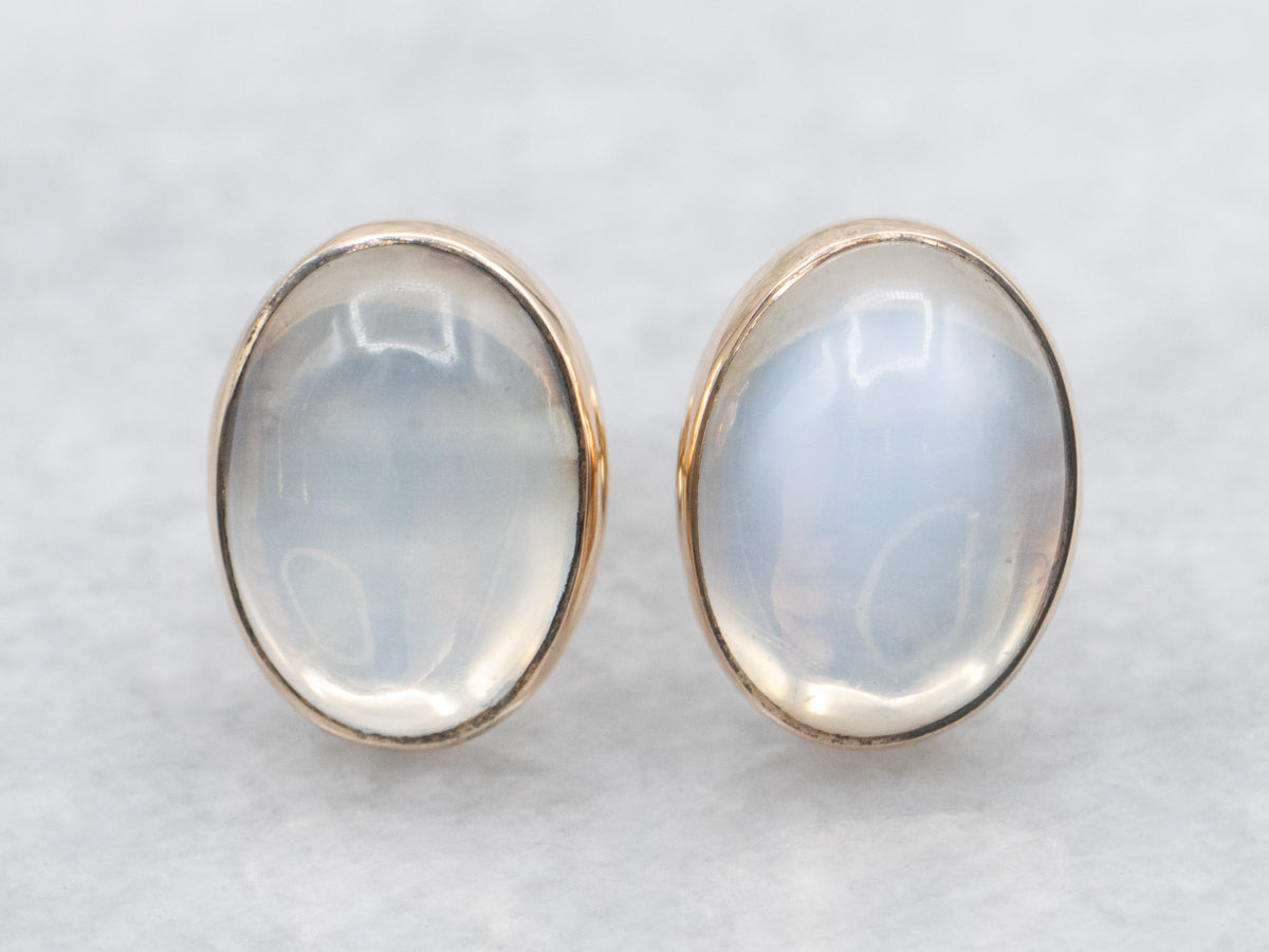 Beautiful Moonstone and Gold Stud Earrings