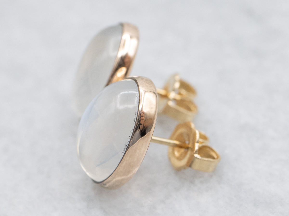 Beautiful Moonstone and Gold Stud Earrings